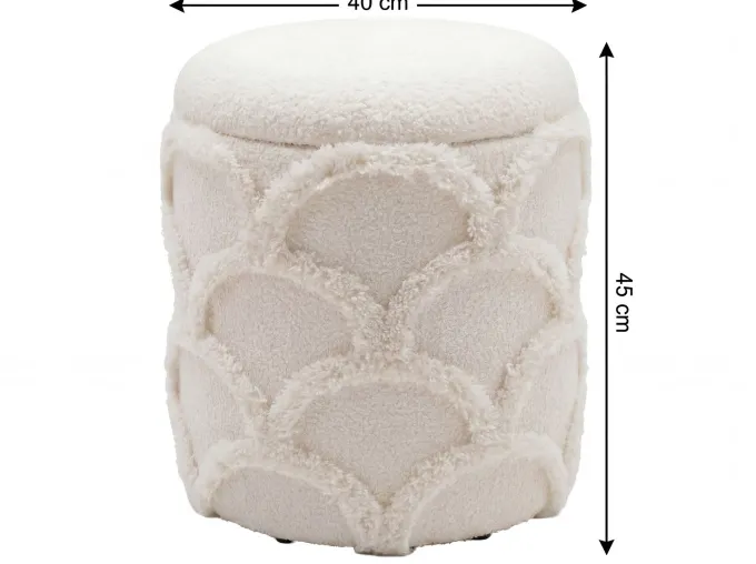 Sitzhocker mit Stauraum Teddy Stoff 40cm Creme Stoffhocker Rund Polsterhocker
