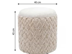 Sitzhocker mit Stauraum Wolle 40cm Creme Stoffhocker Rund Polsterhocker Stoff