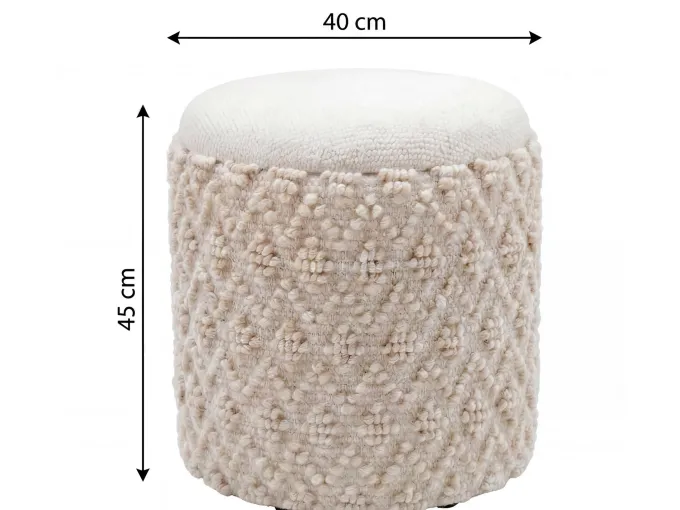 Sitzhocker mit Stauraum Wolle 40cm Creme Stoffhocker Rund Polsterhocker Stoff