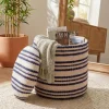 Sitzhocker Stauraum Baumwolle 40cm Beige Stoffhocker Rund Polsterhocker Stoff