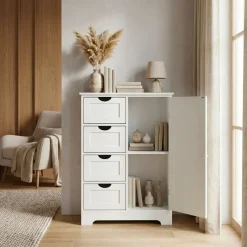 Standschrank 80cm Weiß Aufbewahrungsschrank Kommode Schubladen Tür Schrank