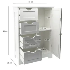 Standschrank 80cm Weiß Aufbewahrungsschrank Kommode Schubladen Tür Schrank
