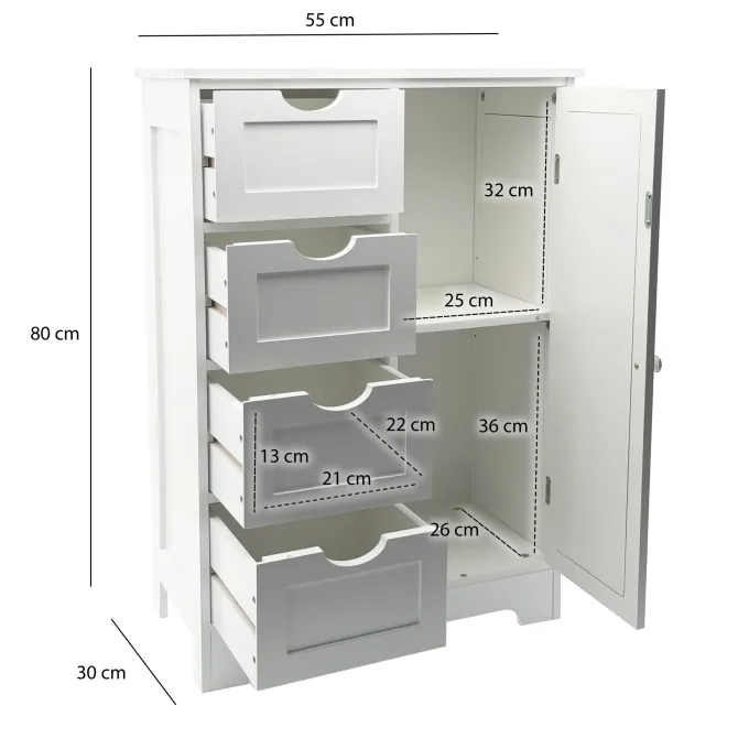 Standschrank 80cm Weiß Aufbewahrungsschrank Kommode Schubladen Tür Schrank