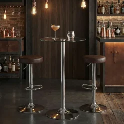Stehtisch FineBuy Bartisch Bistrotisch Imbisstisch Metall Chrom Glas Rund 60 cm