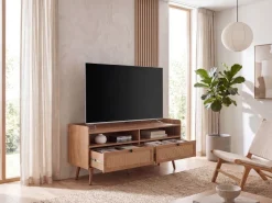 TV-Board 120cm Kommode Ablage & 2 Schubladen Wiener Geflecht Ratten Fernsehschrank Lowboard