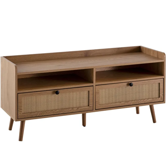 TV-Board 120cm Kommode Ablage & 2 Schubladen Wiener Geflecht Ratten Fernsehschrank Lowboard