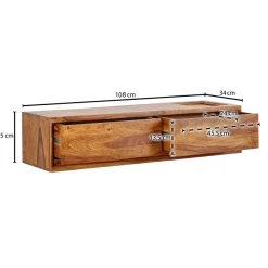TV-Board Kommode 110cm hängend Sheesham Massivholz TV Lowboard mit 2 Schubladen