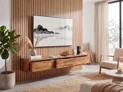 TV-Board Kommode 160cm hängend Sheesham Massivholz TV Lowboard mit 3 Schubladen