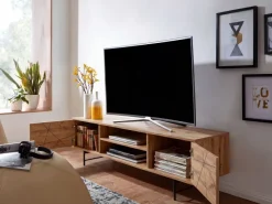 TV-Board Kommode 160cm MDF Eiche Dekor Design Lowboard mit 2 Türen & Ablage Fernsehschrank