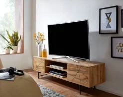 TV-Board Kommode 160cm MDF Eiche Dekor Design Lowboard mit 2 Türen & Ablage Fernsehschrank