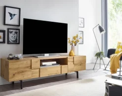 TV-Board Kommode 160cm MDF Eiche Dekor Design Lowboard mit 2 Türen & Schublade Fernsehschrank