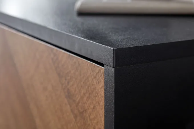 TV-Board Kommode 160cm MDF Eiche Schwarz Dekor Design Lowboard mit 2 Türen Fernsehschrank