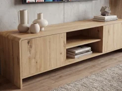 TV Board Lowboard Fernsehschrank Eiche Dekor 155cm TV Schrank 2 Türen Ablage