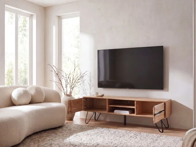 TV Board Lowboard Fernsehschrank Akazie Massivholz 160cm Fernsehtisch mit Türen