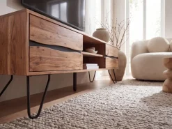 TV Board Lowboard Fernsehschrank Akazie Massivholz 160cm Fernsehtisch mit Türen