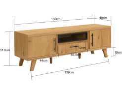 TV Board Lowboard Fernsehschrank Eiche Dekor 150cm TV Schrank Türen Schublade