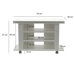 TV Lowboard mit Rollen Weiß 78cm HiFi Bank Rollen Fernsehtisch TV Möbel drehbar