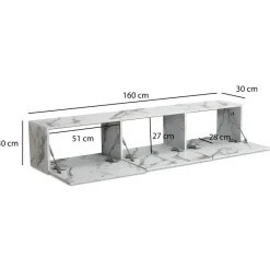 TV Schrank FineBuy Hängend 160 cm Lowboard Marmor-Optik TV-Kommode Klapptür