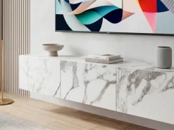 TV Schrank FineBuy Hängend 160 cm Lowboard Marmor-Optik TV-Kommode Klapptür