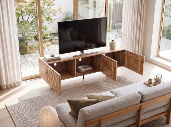 TV Schrank FineBuy Lowboard 160 cm Holz Massiv Fernsehkommode Fernsehschrank