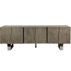 TV Schrank FineBuy Lowboard 160 cm Smoked Grey Holz Massiv Fernsehkommode Grau