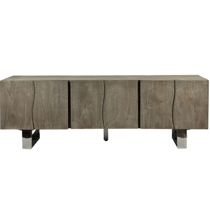 TV Schrank FineBuy Lowboard 160 cm Smoked Grey Holz Massiv Fernsehkommode Grau