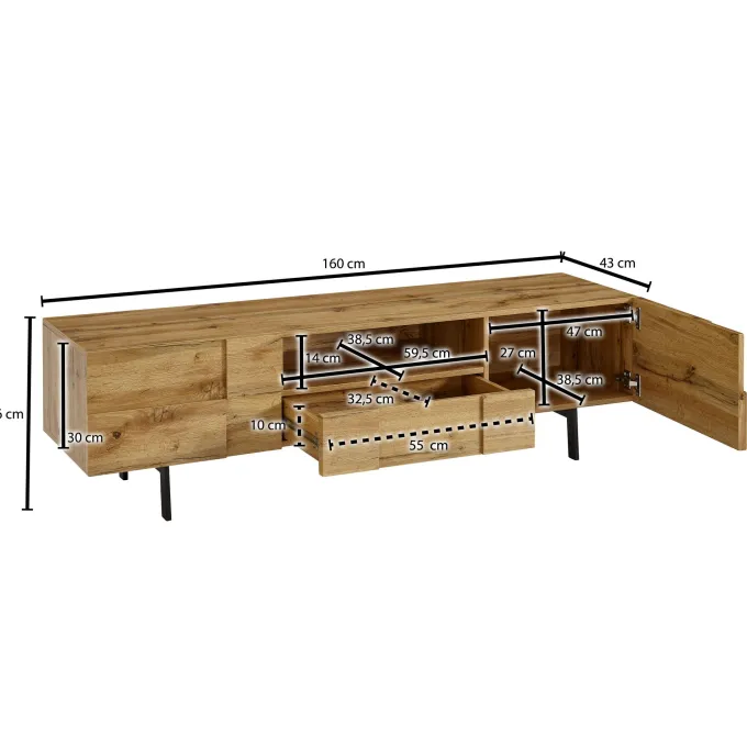 TV Schrank FineBuy Lowboard 160x46x43 cm Holz Fernsehkommode Fernsehschrank