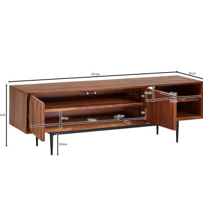 TV Schrank FineBuy Lowboard 123x42x35 cm Holz Fernsehkommode Fernsehschrank