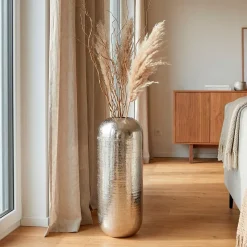Vase Aluminium Silber Blumenvase Bodenvase Wohndeko Rund Dekovase Metall Deko