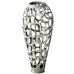 Vase Aluminium Silber Blumenvase Bodenvase Wohndeko Groß Rund Dekovase Handmade