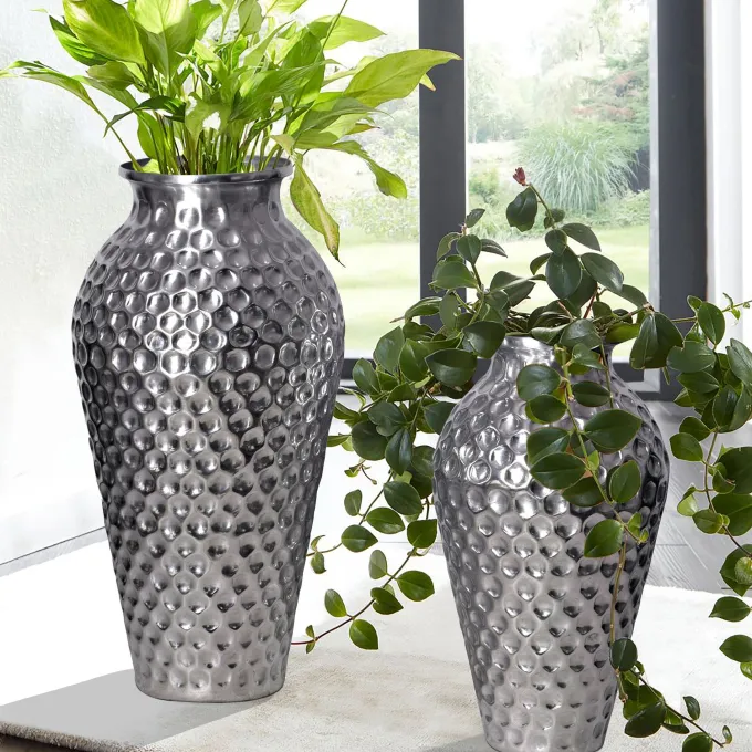 Vase 2er Set FineBuy Blumenvase Aluminium Amphore Tischvase Rund Dekovase