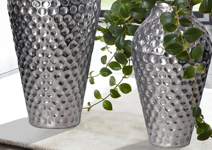 Vase 2er Set FineBuy Blumenvase Aluminium Amphore Tischvase Rund Dekovase
