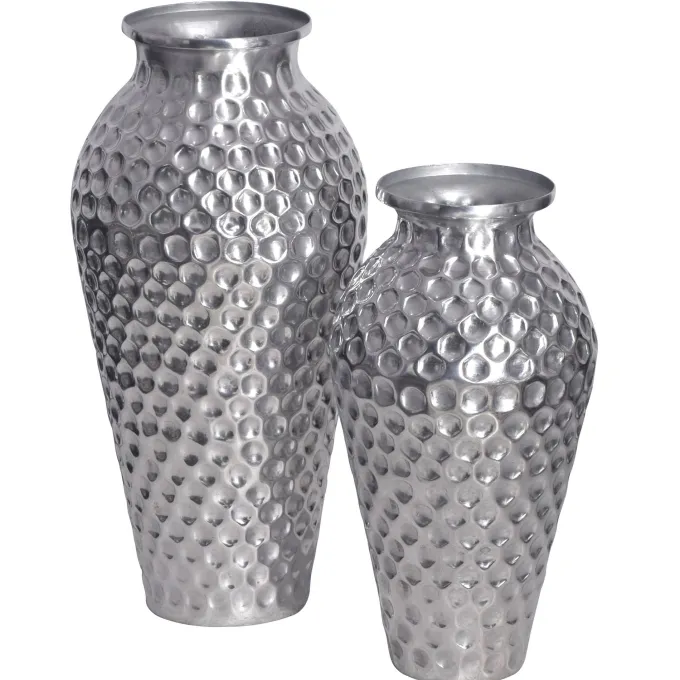 Vase 2er Set FineBuy Blumenvase Aluminium Amphore Tischvase Rund Dekovase