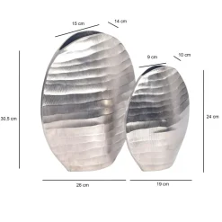 Vase 2er Set FineBuy Blumenvase Aluminium Tischvase Dekovase Rund Wellenmuster