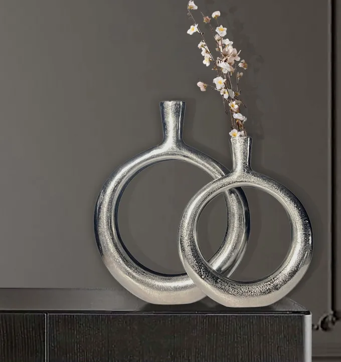 Vase 2er Set FineBuy Blumenvase Aluminium Donut Tischvase Modern Rund Wohndeko