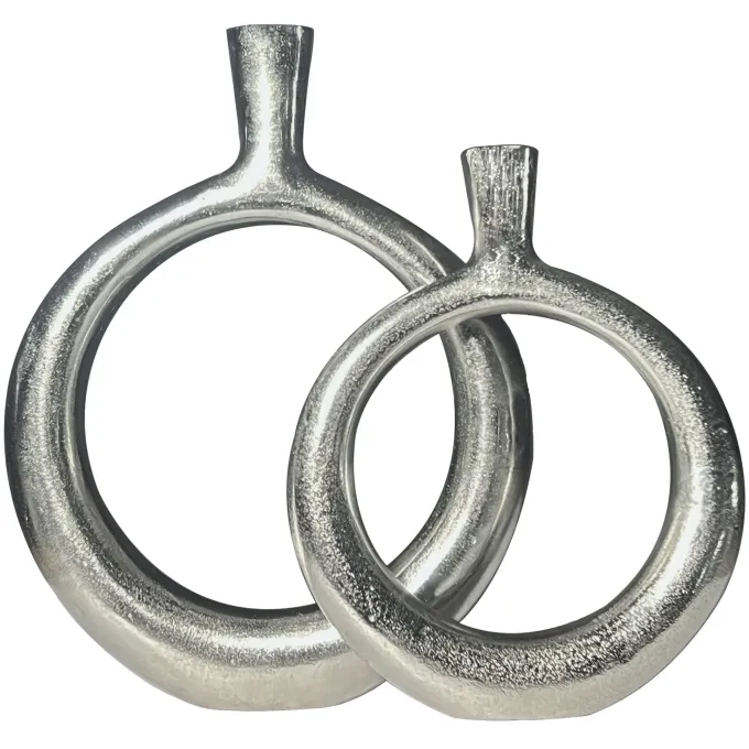Vase 2er Set FineBuy Blumenvase Aluminium Donut Tischvase Modern Rund Wohndeko