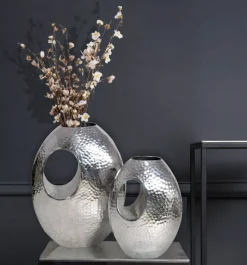 Vase 2er Set FineBuy Blumenvase Aluminium Hammerschlag Tischvase Modern Dekovase