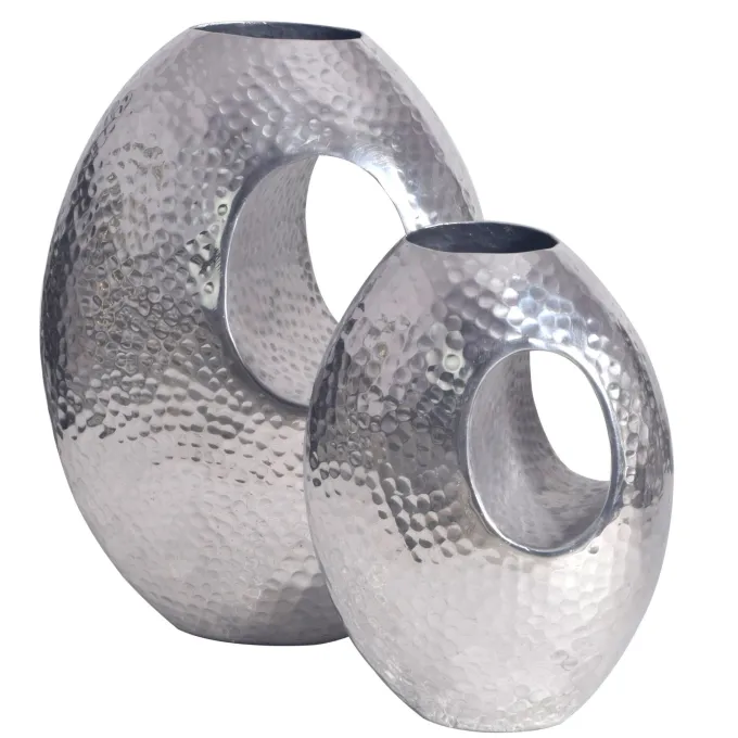Vase 2er Set FineBuy Blumenvase Aluminium Hammerschlag Tischvase Modern Dekovase