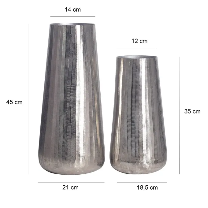 Vase 2er Set FineBuy Blumenvase Aluminium Silber Wohndeko Tischvase Modern Rund