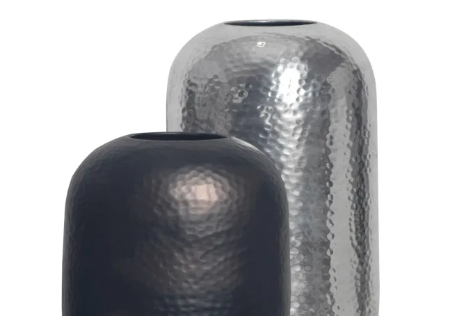 Vase 2er Set FineBuy Blumenvase Aluminium Hammerschlag Tischvase Modern Rund