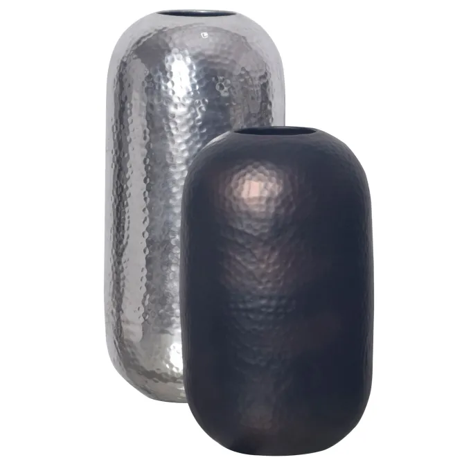 Vase 2er Set FineBuy Blumenvase Aluminium Hammerschlag Tischvase Modern Rund