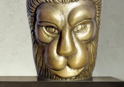 Vase FineBuy Blumenvase Löwenkopf 21 cm Aluminium Gold Tischvase Wohndeko Rund
