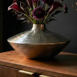 Vase Tischvase 35cm Aluminium Alu Blumenvase Wohndeko Rund Handmade Deko Metall