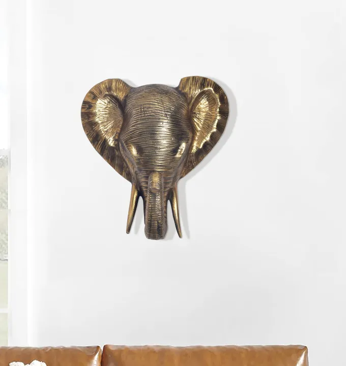 Wanddeko FineBuy Wohndeko Elefant 41 cm Aluminium Gold Afrika Dekoration Modern