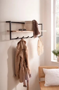 Wandgarderobe Akazie Massivholz 100cm Hängegarderobe Baumkante Industrial Modern