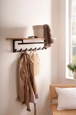 Wandgarderobe Akazie Massivholz 100cm Metall Garderobe mit Ablage Industrial