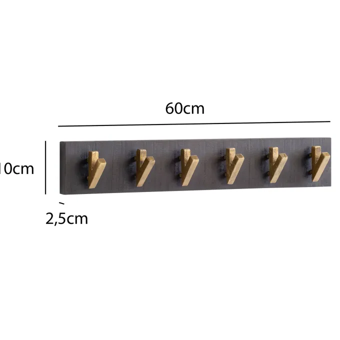 Wandgarderobe FineBuy Hakenleiste Mango Massivholz 60 cm Garderobe Flur Schwarz