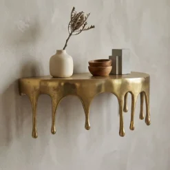 Wandregal Aluminium Gold Tropfen Optik Hängeregal Schweberegal Wandboard Drops