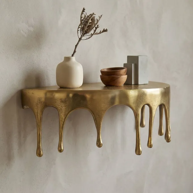 Wandregal Aluminium Gold Tropfen Optik Hängeregal Schweberegal Wandboard Drops