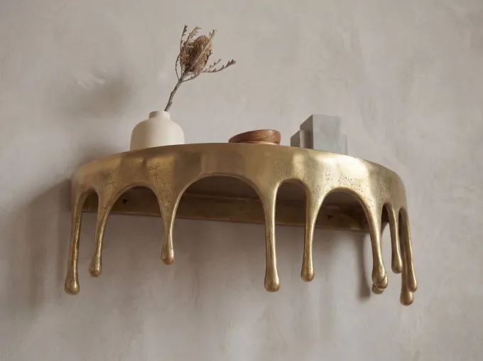 Wandregal Aluminium Gold Tropfen Optik Hängeregal Schweberegal Wandboard Drops